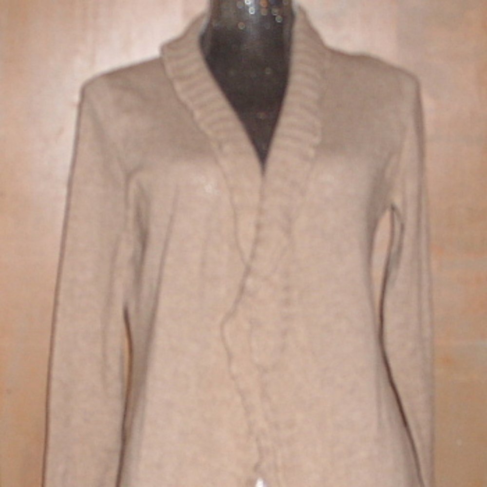 Cashmere Cardigan Sweater 2 ply M Ruffle Beige Avellini NWT